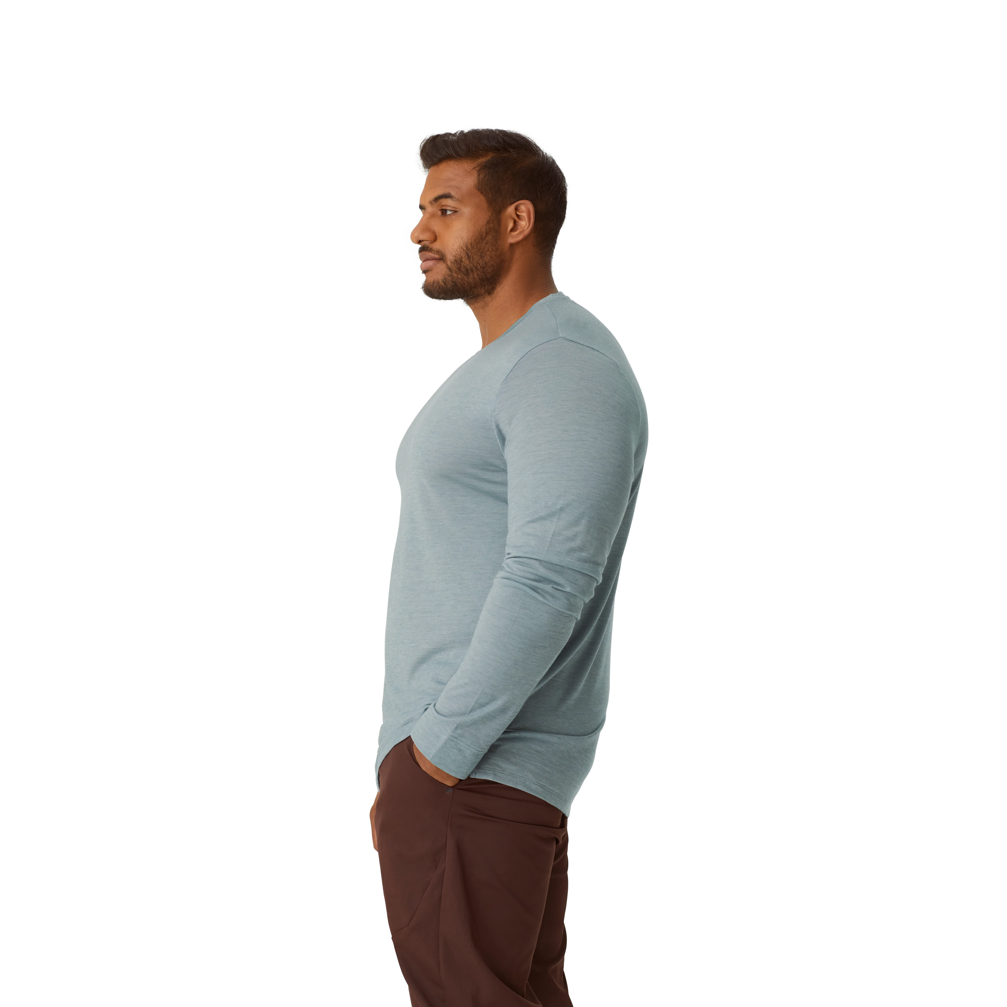 Men's Merino Wool Blend Crew Neck Long Sleeve T-Shirt - Image 28